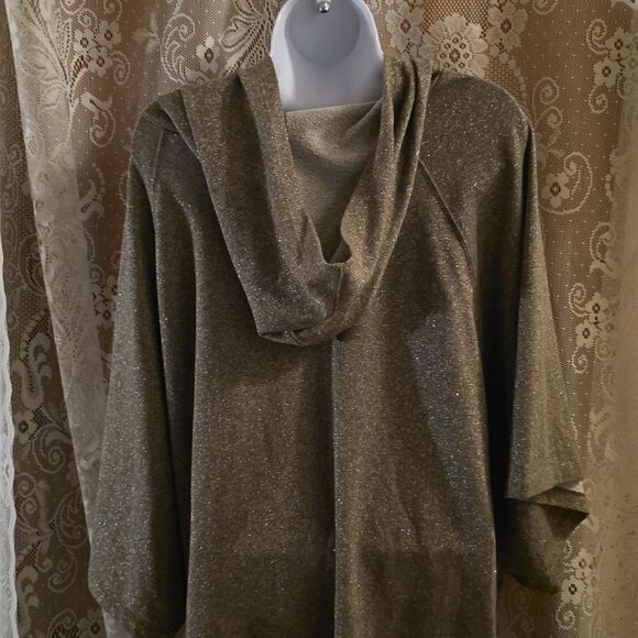 Easel Women's size‎ S Gray Shimmer Loose Fit Dolman Sleeve Hoodie - Picture 5 of 10